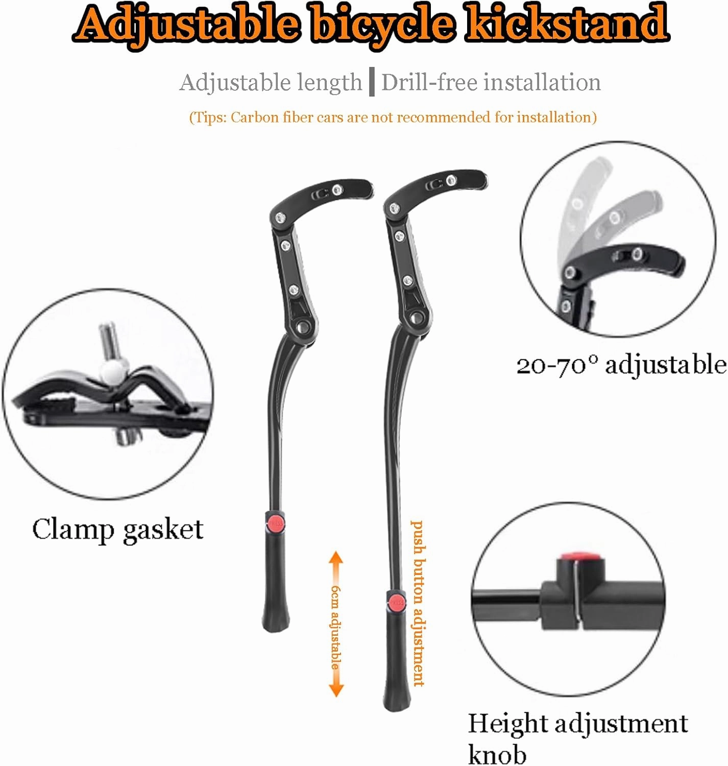 Bike Kickstand for Orbea Rise H15 Rise LT Terra Terra H30 Terra M20 Terra M30, Adjustable Kickstand Foot Side Stand Support, Aluminum Rear Side Bicycle Stand for Bike with Non-Slip Rubber Foot