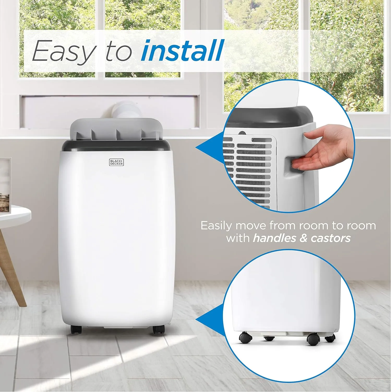 BLACK DECKER 8,000 BTU Portable Air Conditioner with Remote Control, White