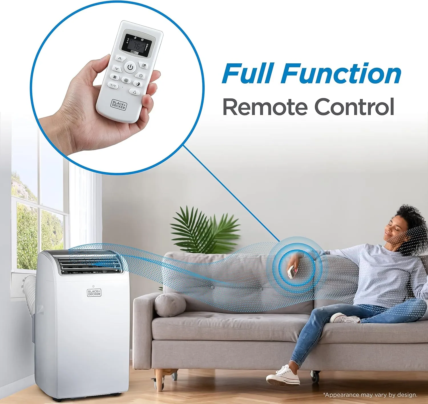 BLACK DECKER Smart Portable Air Conditioner, 14,000 BTU (10,200 BTU SACC) for Rooms up to 700 Sq. Ft., Smart Portable AC with Follow Me Remote and Window Kit, BPACT14WT, White
