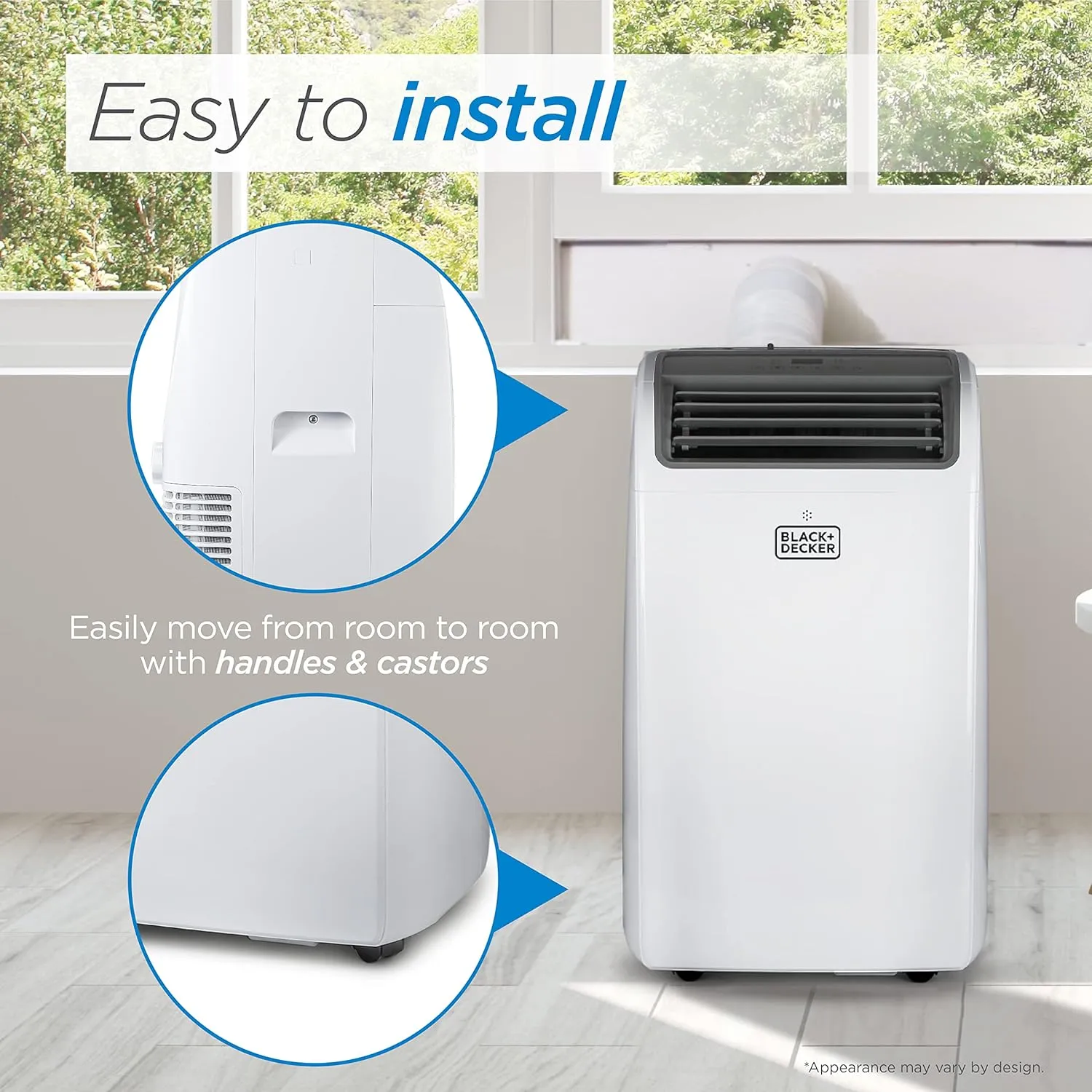 BLACK DECKER Smart Portable Air Conditioner, 14,000 BTU (10,200 BTU SACC) for Rooms up to 700 Sq. Ft., Smart Portable AC with Follow Me Remote and Window Kit, BPACT14WT, White