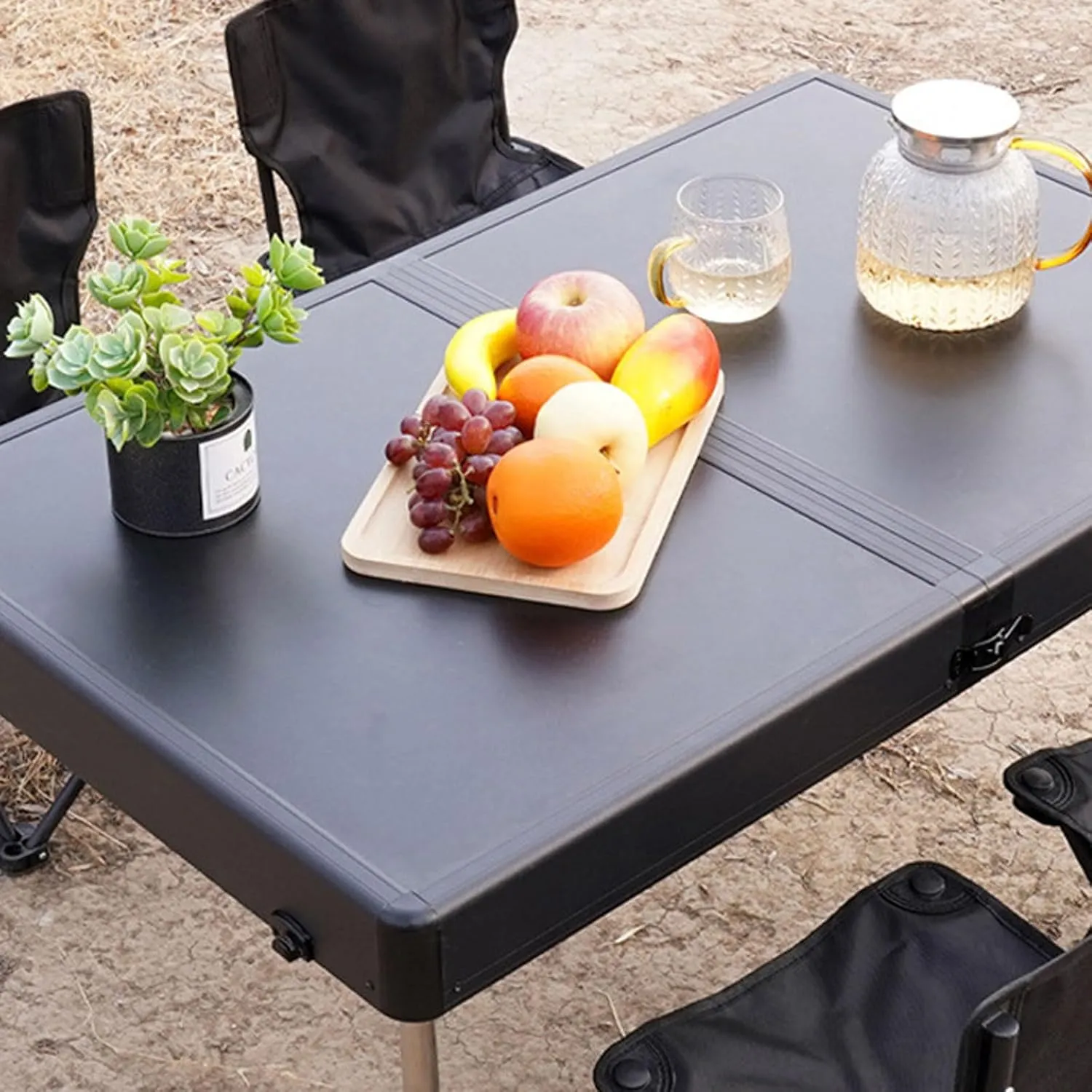 Black Folding Picnic Table with airs Set of 5, Aluminum Table air Set for up to 4 Persons, Portable Lightweight Foldable Table and airs for Outdoor Camping Dining