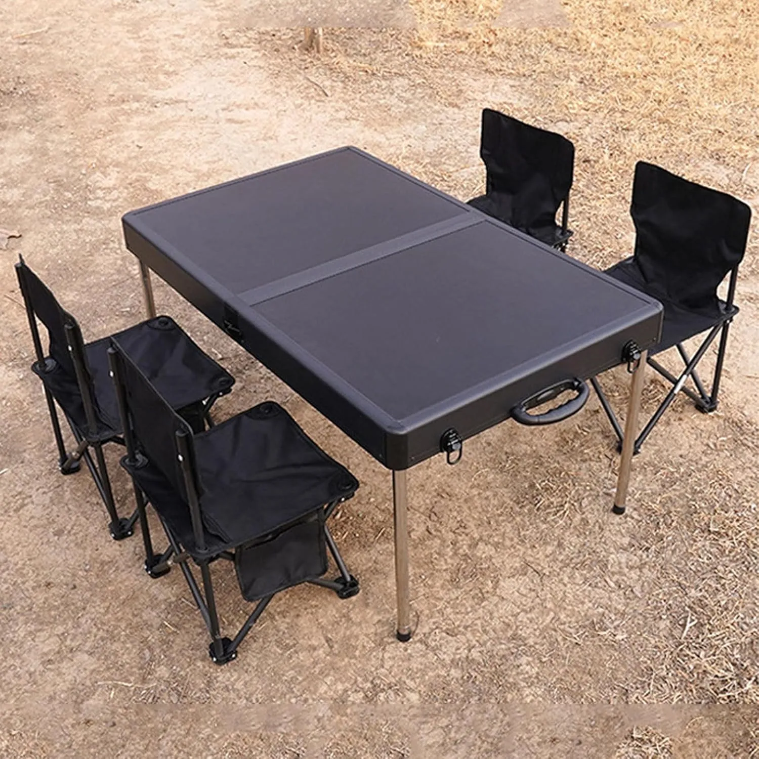 Black Folding Picnic Table with airs Set of 5, Aluminum Table air Set for up to 4 Persons, Portable Lightweight Foldable Table and airs for Outdoor Camping Dining