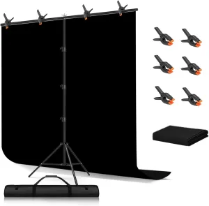 Black Screen Backdrop with Stand Kit, BEIYANG 5 X 6.5 Ft Portable Backdrop Stand Kit with Carrying Bag and 6 Clamps for Photo Shooting, Product Portrait, Video conferences and interviews