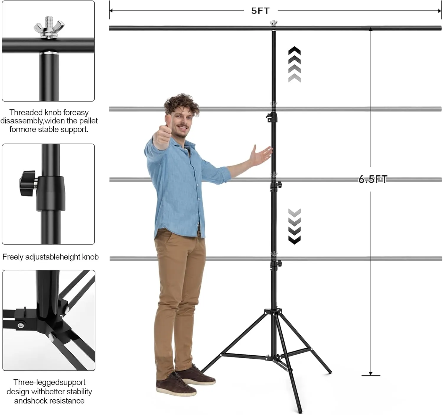 Black Screen Backdrop with Stand Kit, BEIYANG 5 X 6.5 Ft Portable Backdrop Stand Kit with Carrying Bag and 6 Clamps for Photo Shooting, Product Portrait, Video conferences and interviews