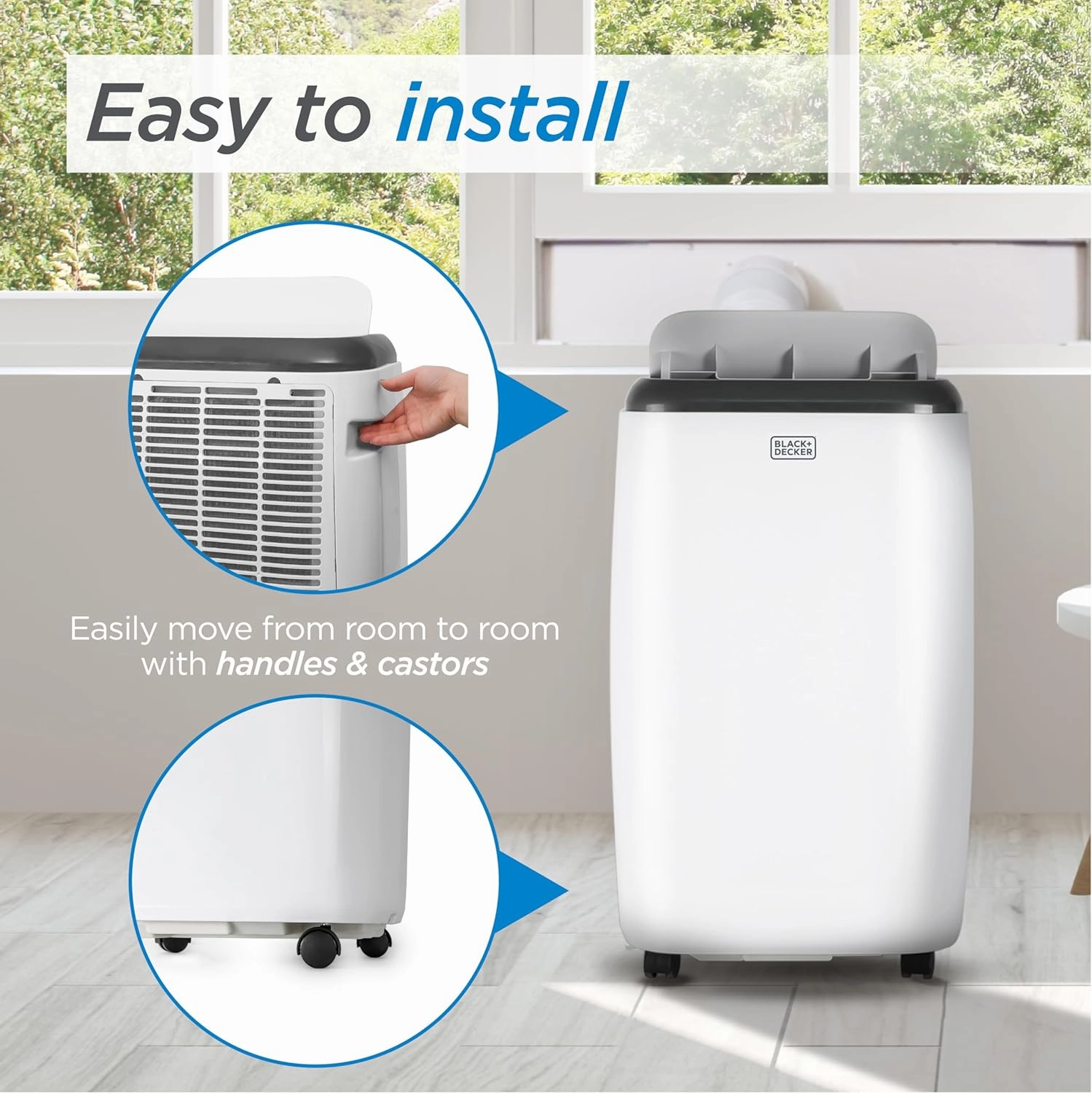 BLACK DECKER Portable Air Conditioner, 5,000 BTU SACC/CEC (8,000 BTU ASHRAE 128) for Rooms Up To 350 Sq. Ft., Portable AC with Full Function Remote Control & Window Kit, BPT05WTBA, White