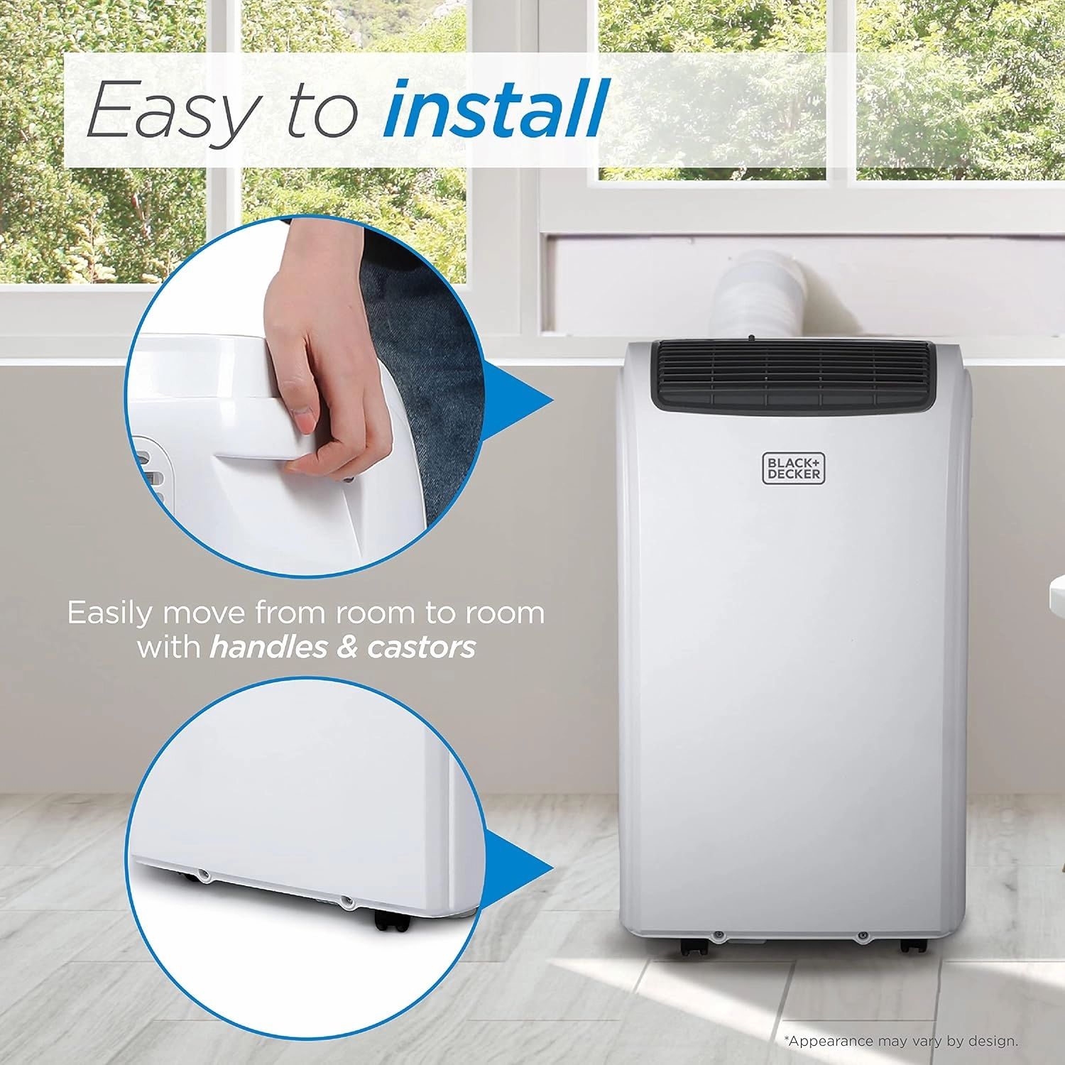 BLACK DECKER Smart Portable Air Conditioner with Heat, 14,000 BTU Cooling, 12,000 BTU Heating for Rooms up to 700 Sq. Ft., Follow Me Remote, BPACT14HWT, White