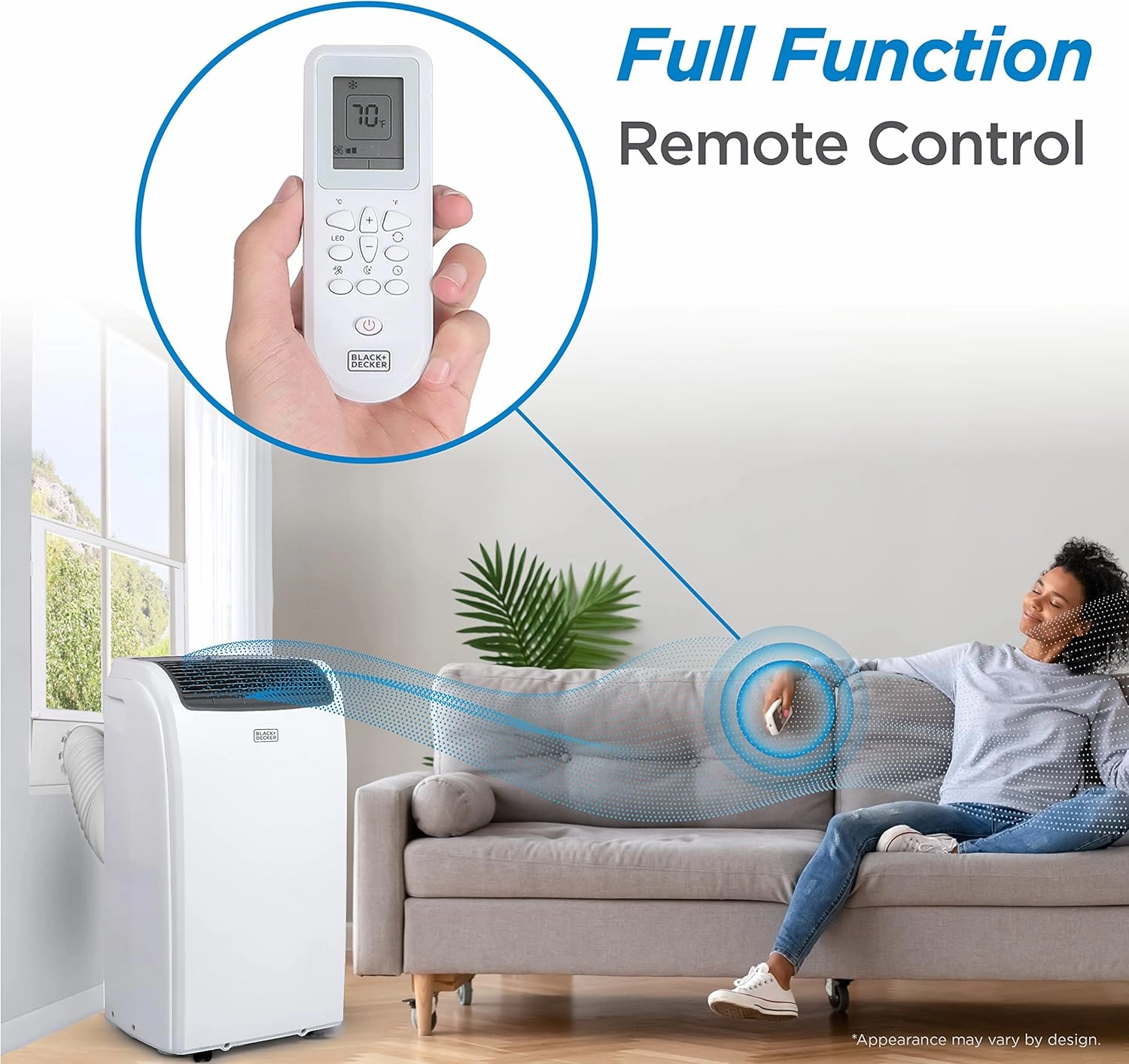 BLACK DECKER Smart Portable Air Conditioner with Heat, 14,000 BTU Cooling, 12,000 BTU Heating for Rooms up to 700 Sq. Ft., Follow Me Remote, BPACT14HWT, White