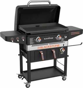 Blackstone 1962 Air Fryer Combo & Two Burners Stainless Steel Gas Hood, Wheels, Two Side Shelf – Heavy Duty Outdoor Griddle Station for Backyard, Patio, 28 inch Black
