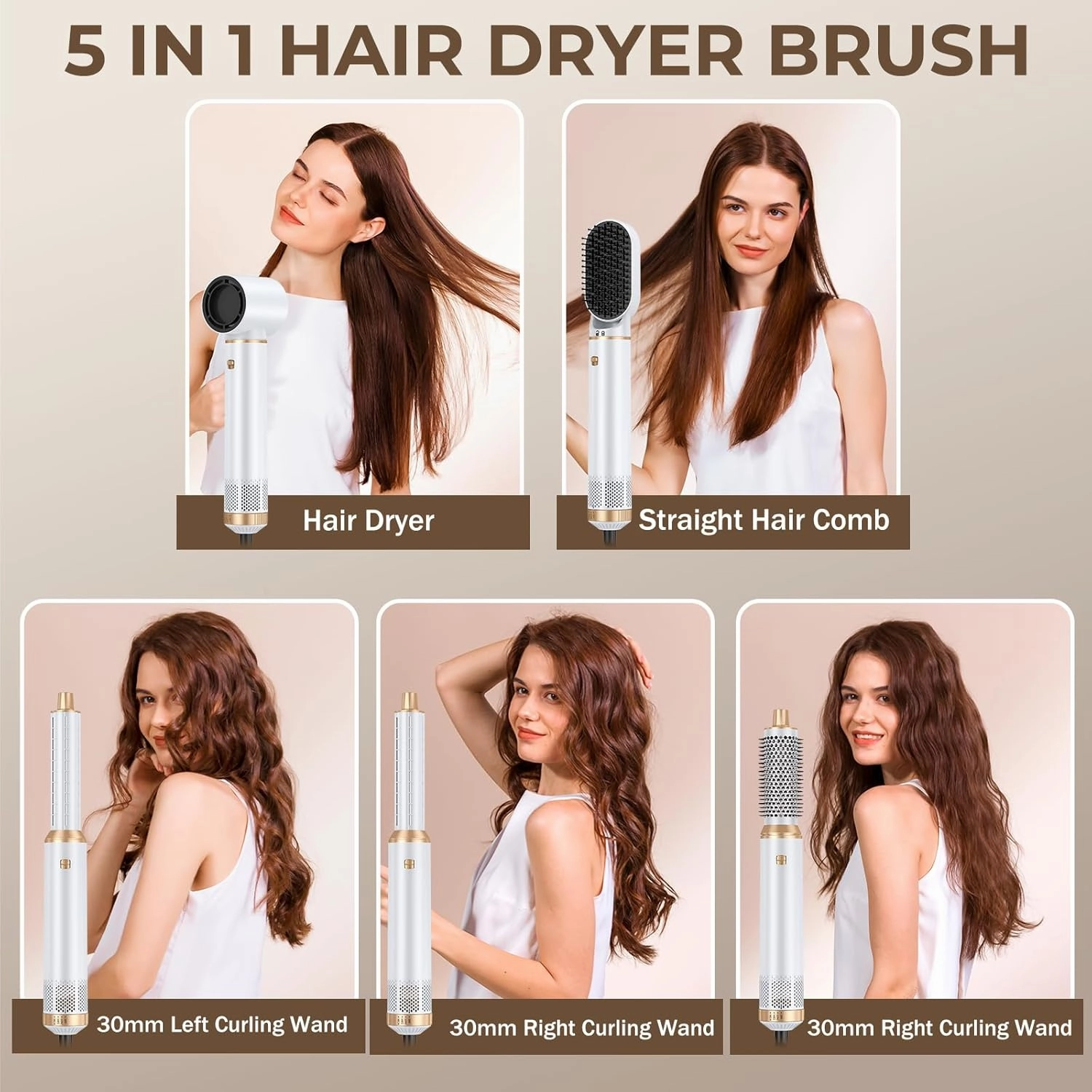 Blow Dryer Brush 5 in 1, Negative Ion Hair Dryer Brush Set Upgrade Hot Air Brush Air Styler Curling Wrap Air Curler, Curling Iron Hair Styling Tools As A Gift for Straight/Curl/Drying/Smoothing