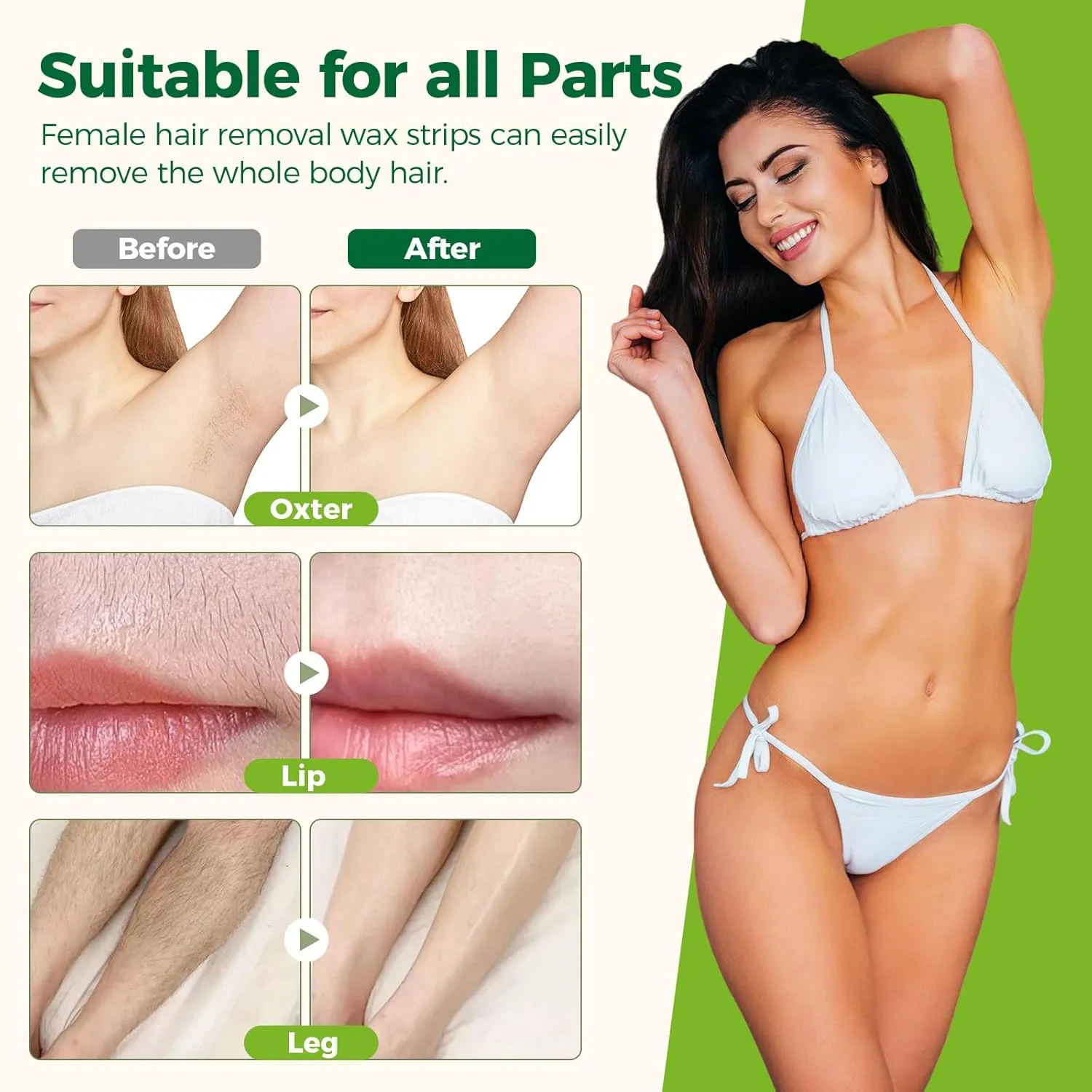 Body Wax Strips for Hair Removal: 60 Strips (40 Large, 20 Small) & 5 Oil Wipes – Gentle & Fast for Body, Legs, Face, Eyebrows, Bikini, Lip & Chin – Ideal for women& Men Home & Travel