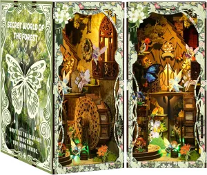 Book Nook Kit, DIY Miniature Dollhouse Booknook Kit with LED Light and Dust Cover for Adults Teens Bookshelf Decor Gifts, for Women Teenagers Craft Lovers(Forest Elf)