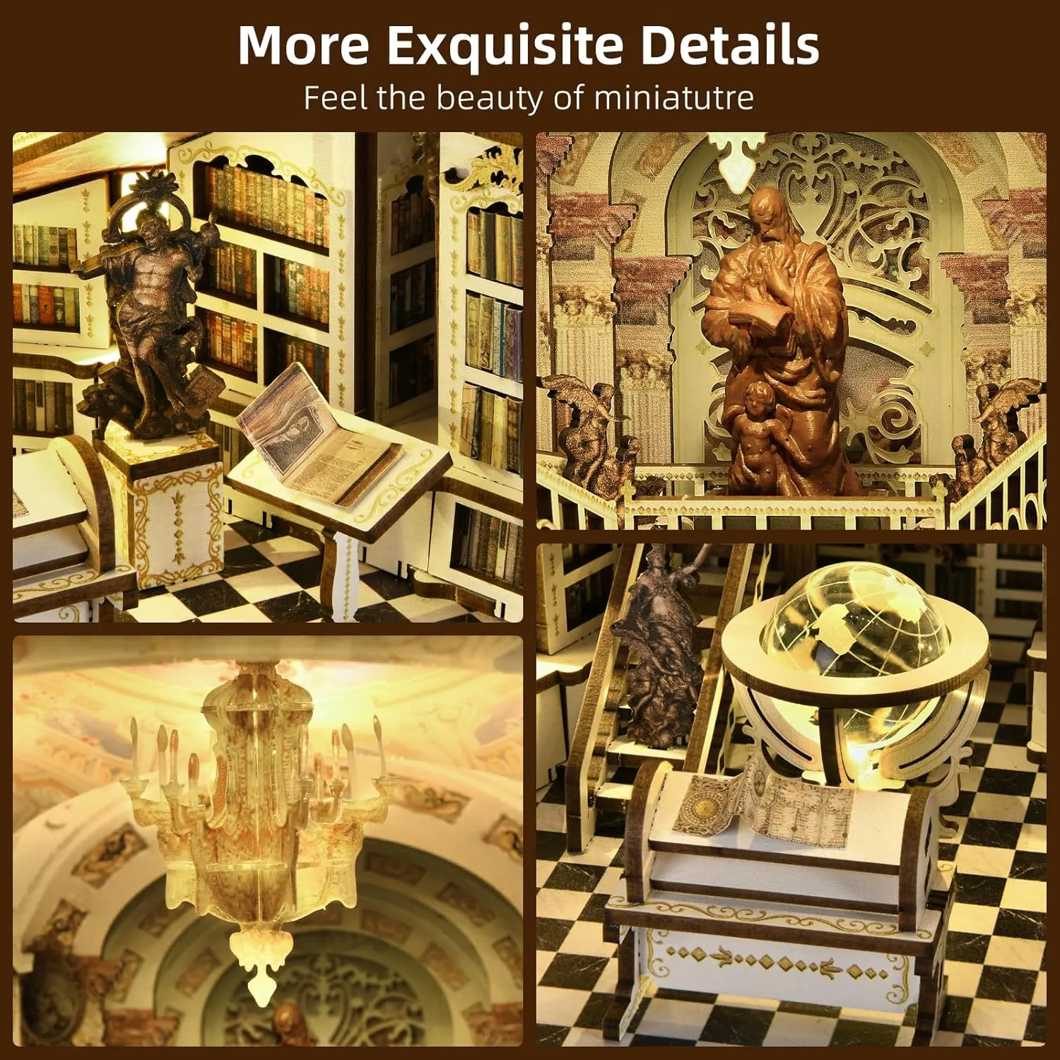 Book Nook Kit, DIY Miniature House Kit for Adults Teens, Dollhouse Booknook Tiny Library House, 3D Wooden Puzzle Bookend Bookshelf with LED Light (Library of Gods Max)