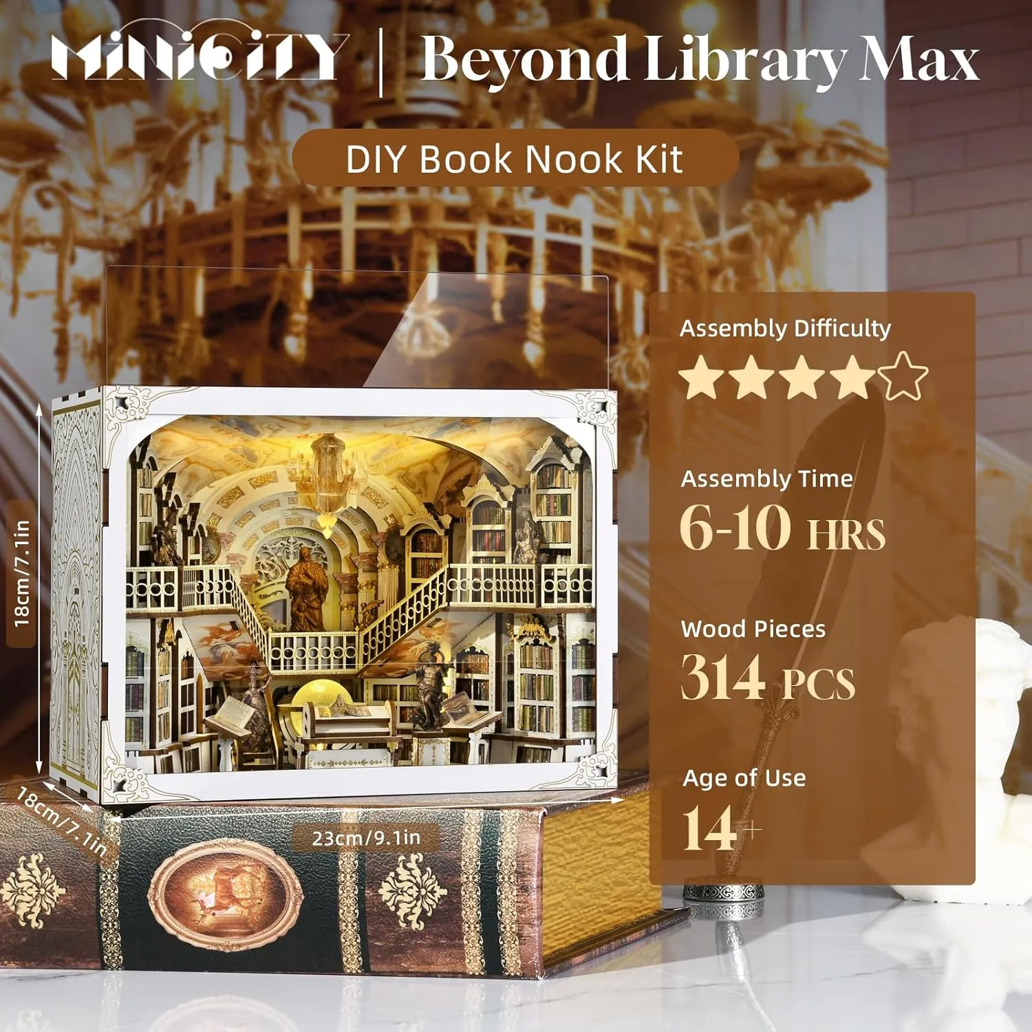 Book Nook Kit, DIY Miniature House Kit for Adults Teens, Dollhouse Booknook Tiny Library House, 3D Wooden Puzzle Bookend Bookshelf with LED Light (Library of Gods Max)