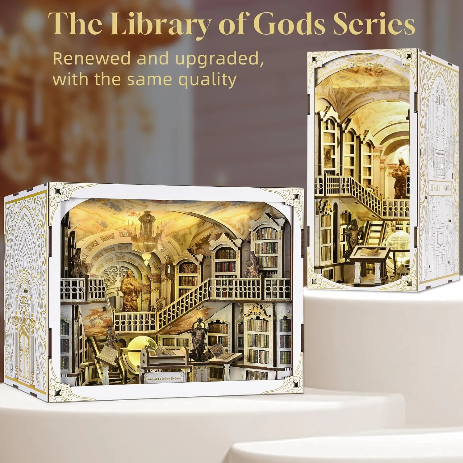 Book Nook Kit, DIY Miniature House Kit for Adults Teens, Dollhouse Booknook Tiny Library House, 3D Wooden Puzzle Bookend Bookshelf with LED Light (Library of Gods Max)