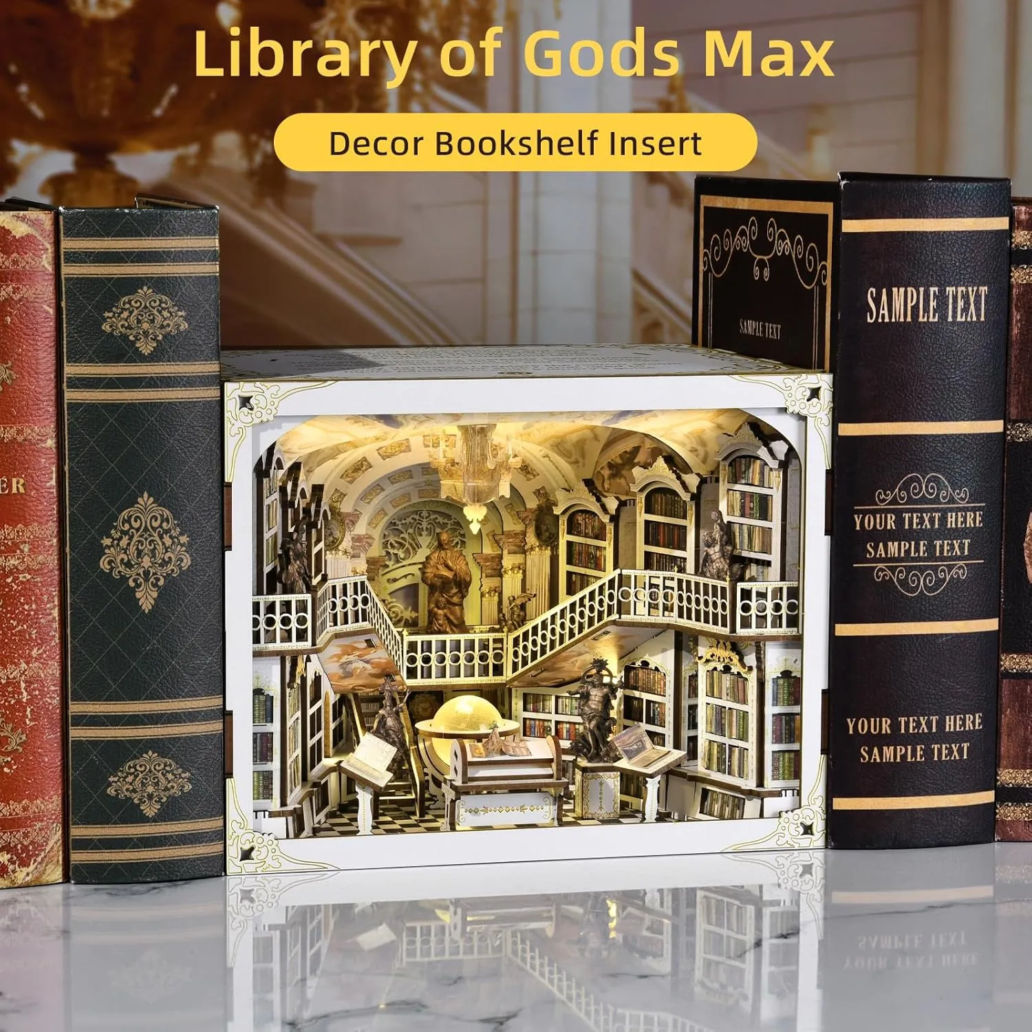 Book Nook Kit, DIY Miniature House Kit for Adults Teens, Dollhouse Booknook Tiny Library House, 3D Wooden Puzzle Bookend Bookshelf with LED Light (Library of Gods Max)