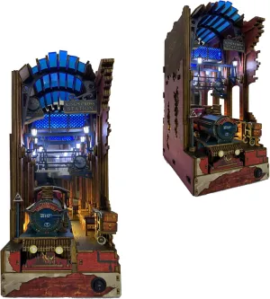 Book Nook Kit (Pre-Colored), 3D Wooden Decorative Bookend Puzzle Miniature Magic Dollhouse Kits with Lights, Express Train Stand Bookshelf Insert-King's Cross Station (DIY Kits)