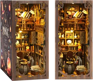 Book Nook Kit,Lisala DIY Miniature House Dollhouse Kit for Adults and Teens,3D Wooden Puzzle Bookend Bookshelf Insert Decor with LED Light,Gifts for Family and Friends.