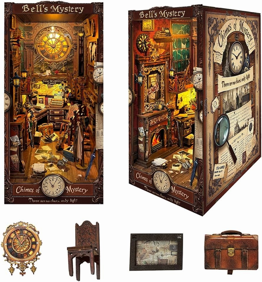 Book Nook Kit Miniature Booknook Kit Decorative Bookend Bookshelf 3D Wooden Puzzle Dollhouse Gifts for Adults Teens - Bell's Mystery (SQ-42)
