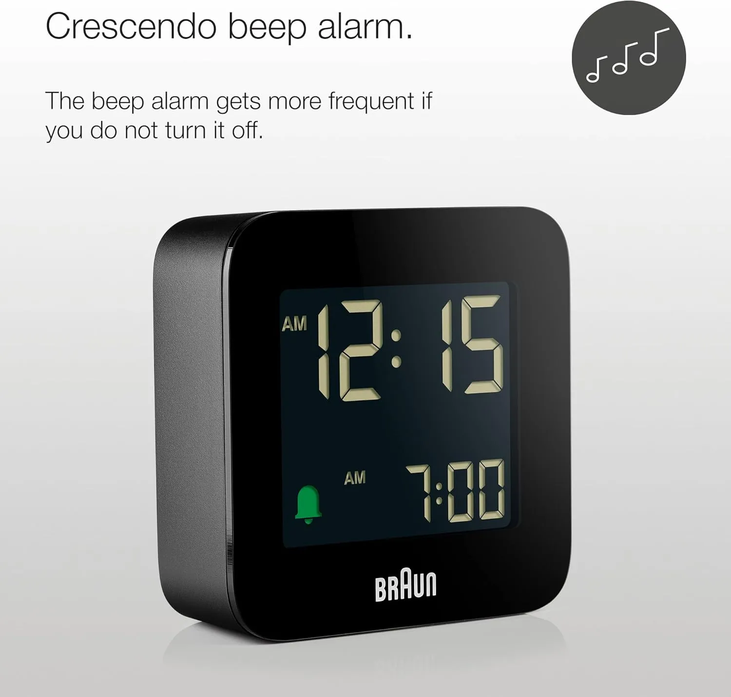 Braun Digital Travel Alarm Clock with Snooze, Compact Size, Negative LCD Display, Quick Set, Crescendo Beep Alarm in Black, Model BC08B (1-Pack)