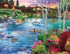 Bridge Fishing 500 Piece Jigsaw Puzzle Wooden Jigsaw Puzzle Farm Farmhouse Children and Adolescents Educational Training Decompression Resistant Difficult Play Games