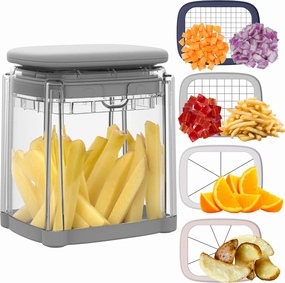 Brieftons PerfectCut Vegetable Chopper: 4-Blade Veggie Dicer Fruit Slicer, Potato French Fry Cutter, Wedge Cutter, Onion Chopper, Egg Slicer with 5 Recipe Ebooks, Safe to Use, Easy to Clean & Store