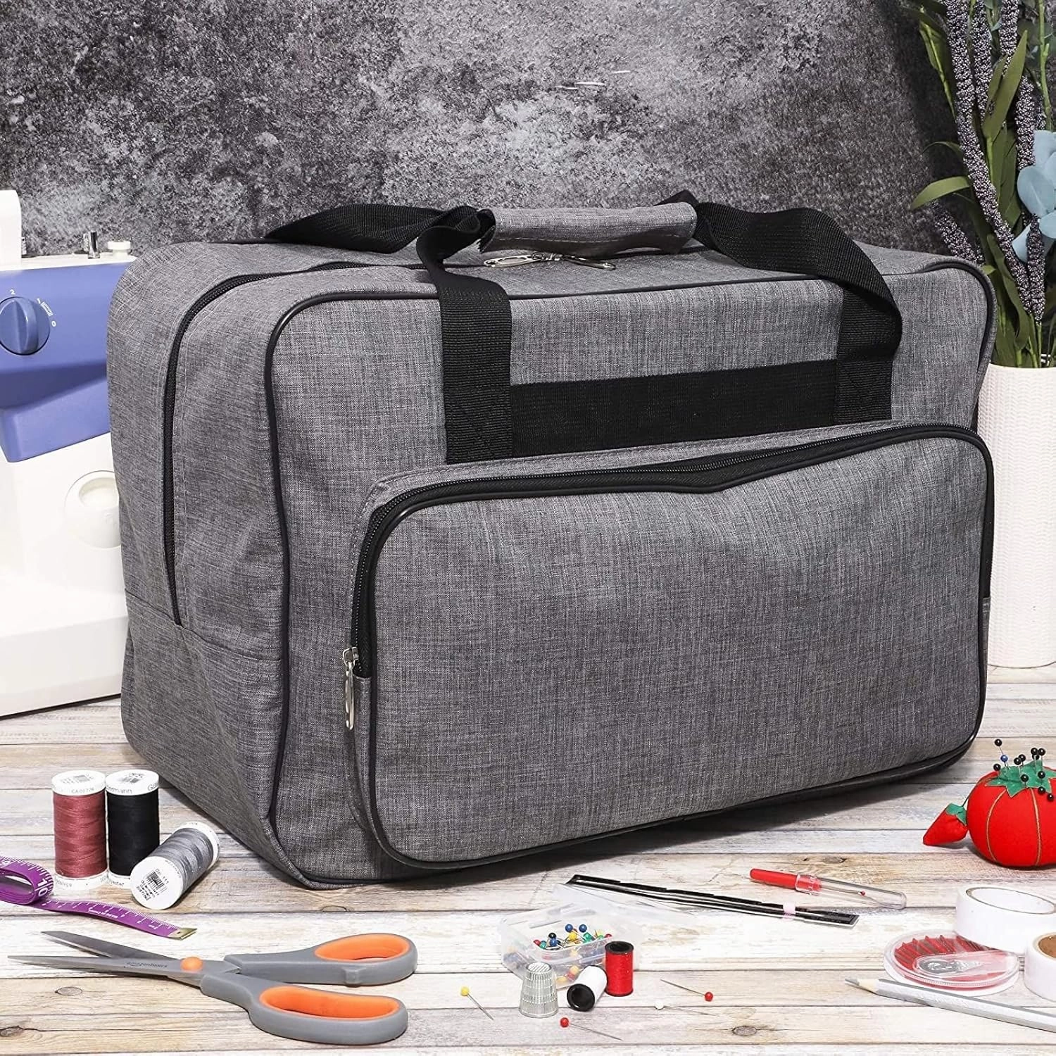 Bright Creations Gray Sewing Machine Carrying Case - Universal Tote Travel Bag Accessories Organizer Compatible with Most Standard Machines (18.1 x 9.4 x 12.2 Inch) - Sewing Bag