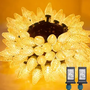 Brightown 2 Pack Warm White C9 Christmas Lights - Total 162 FT 200 LED String Lights with Timer & 8 Modes, Waterproof Connectable Green Wire Fairy Lights for Indoor Outdoor Home Yard Tree House Decor
