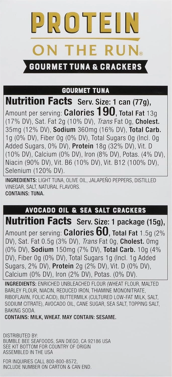 Bumble Bee Prime Protein on the Run Tuna Snack Kit, Pack of 12 - Gourmet Tuna Marinated in Olive Oil & Mild Jalapeno with Crackers and Serving Utensil - 20g of Protein Per Serving