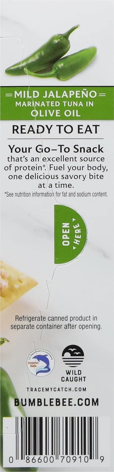 Bumble Bee Prime Protein on the Run Tuna Snack Kit, Pack of 12 - Gourmet Tuna Marinated in Olive Oil & Mild Jalapeno with Crackers and Serving Utensil - 20g of Protein Per Serving