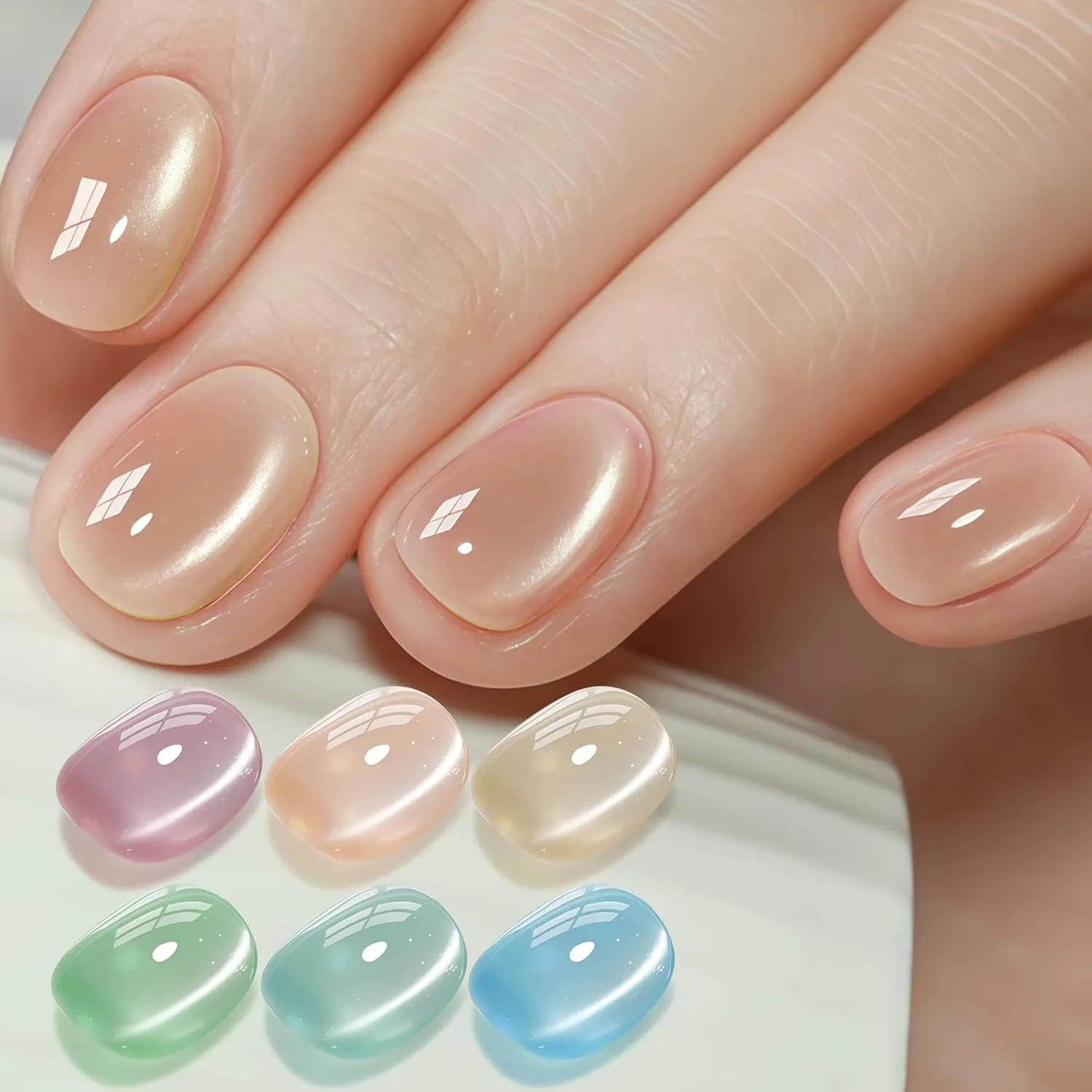 BURANO Cat Eye Gel Polish Set 9D Holorgraphic Translucent UV Gel with Magnet, 6 Colors Pink Nude Purple Green Blue Cat Magnetic Eye GelPolish DIY Home (Kit02)