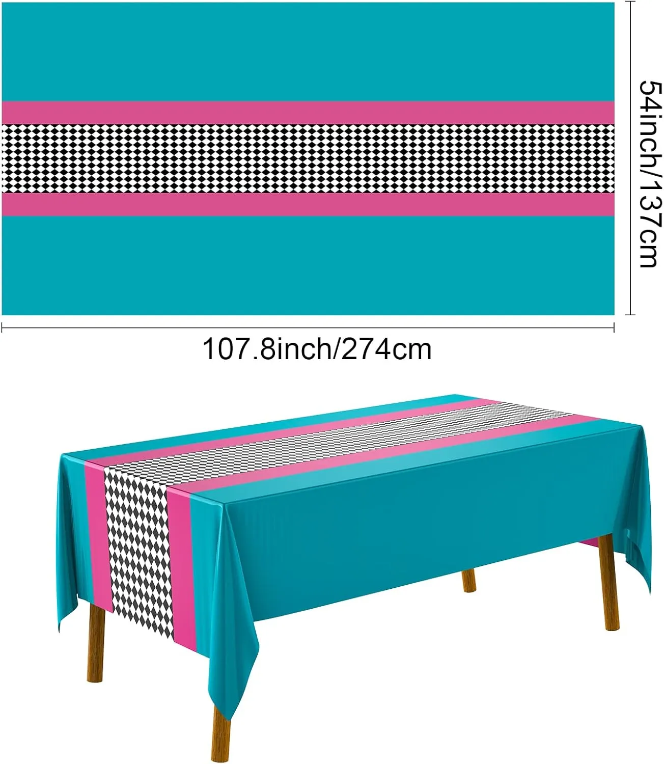Buryeah Wonderland Tablecloth Checkered Plastic Table Cloth Racing Car Birthday Tablecloth Wonderland Party Decorations Car Party Decorations for Birthday Supplies, 54 x 108(Pink Blue Checkered,6 Pcs)