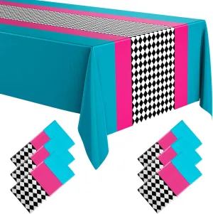 Buryeah Wonderland Tablecloth Checkered Plastic Table Cloth Racing Car Birthday Tablecloth Wonderland Party Decorations Car Party Decorations for Birthday Supplies, 54 x 108(Pink Blue Checkered,6 Pcs)