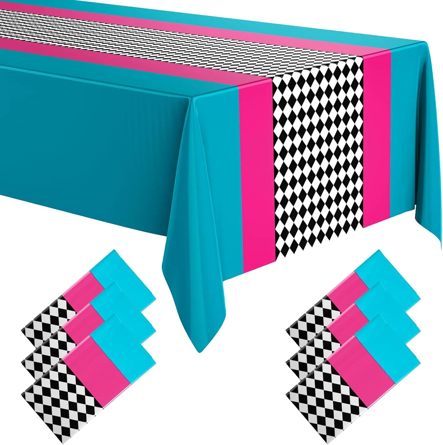 Buryeah Wonderland Tablecloth Checkered Plastic Table Cloth Racing Car Birthday Tablecloth Wonderland Party Decorations Car Party Decorations for Birthday Supplies, 54 x 108(Pink Blue Checkered,6 Pcs)