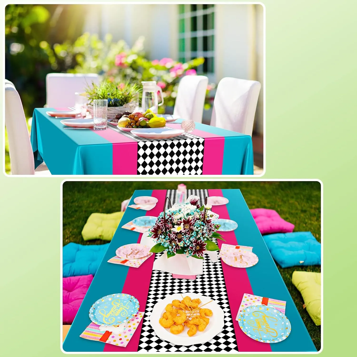 Buryeah Wonderland Tablecloth Checkered Plastic Table Cloth Racing Car Birthday Tablecloth Wonderland Party Decorations Car Party Decorations for Birthday Supplies, 54 x 108(Pink Blue Checkered,6 Pcs)