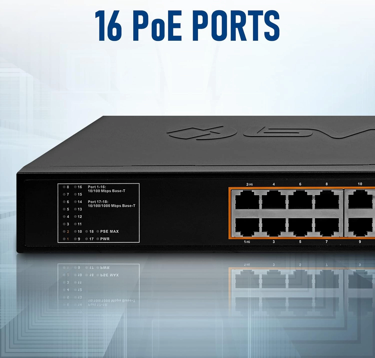 BV-Tech 18 Ports Long Range PoE  Switch (16 PoE  Ports | 2 Gigabit Ethernet uplink) - 19" Rackmount - 135W - 802.3af/at -Desktop Design for Easy Set Up