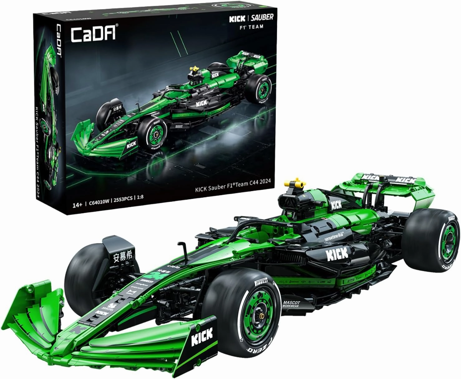 C64010W Kick Sauber & Pirelli Licensed 1:8 Scale F1 Racing Car Building Blocks Set 2553 Piece Model Car Kit with DRS System, STEM Educational Toy for Adults & Teens [2024 C44 Replica]