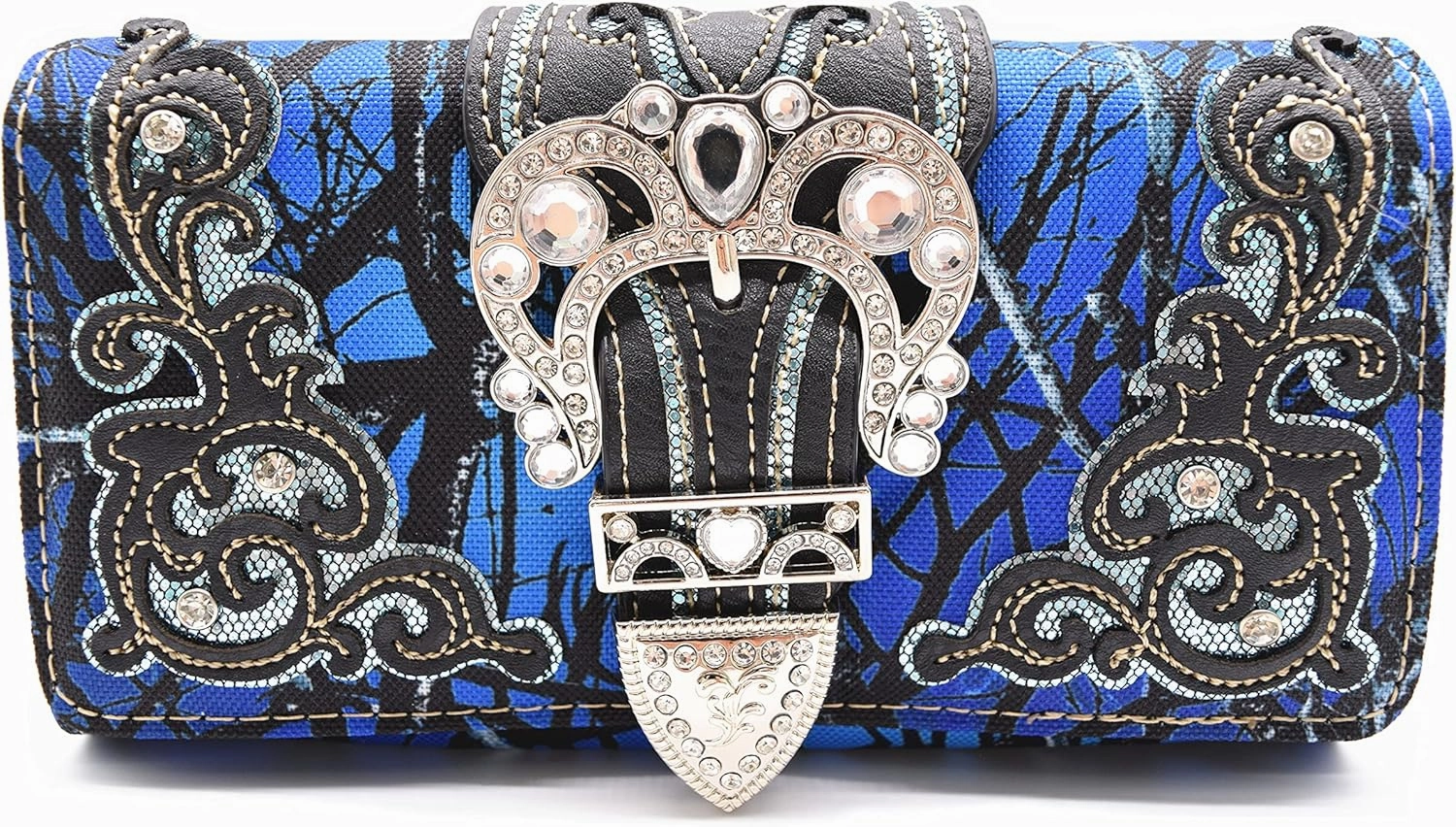 Camouflage Crown Buckle Western Style Purse Floral Shine Glow Country Handbag Women Shoulder Bag Crossbody Wallet Set
