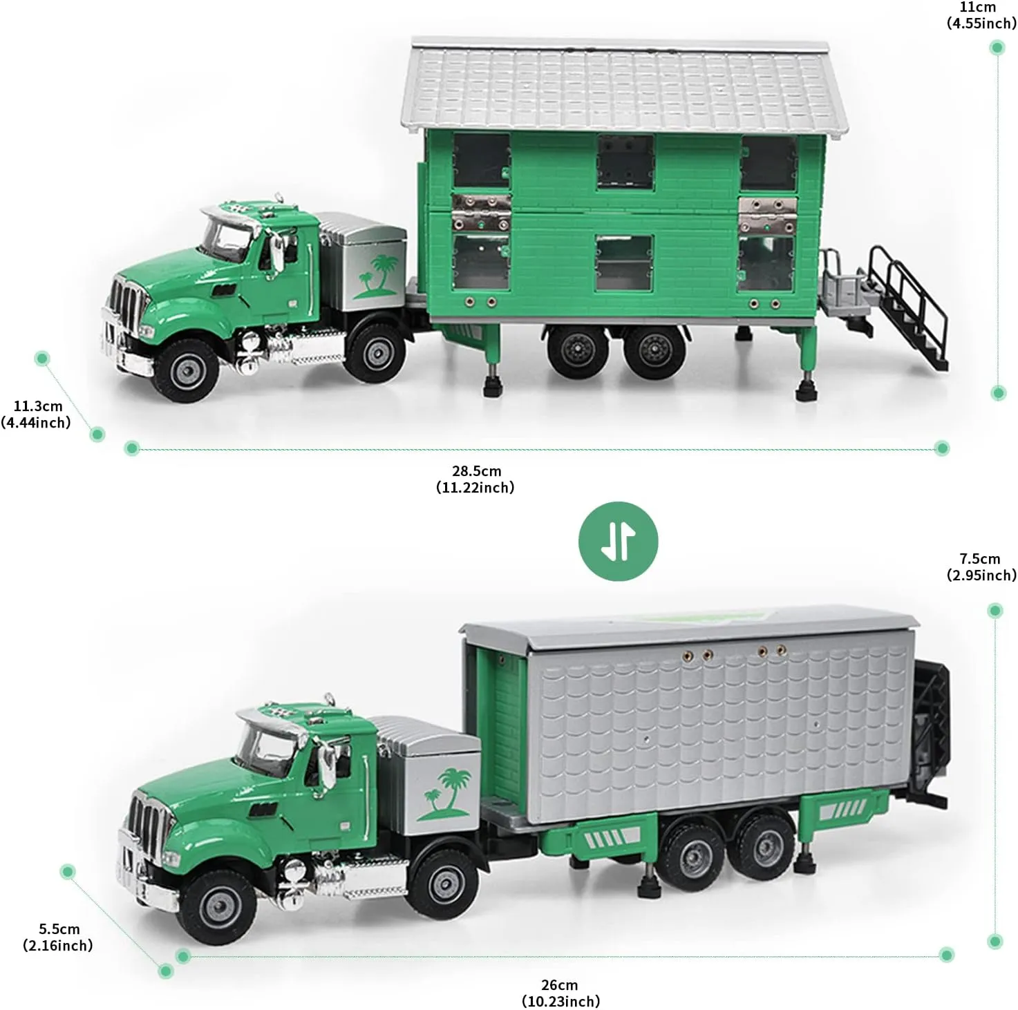 Camper Toys - Fubarbar Campers for Boys RV Toys Van Transformers Set Camping Truck Toy Car, Sturdy Metal RV for 3-6 Year Old Kids Playtime Adventures (Green)