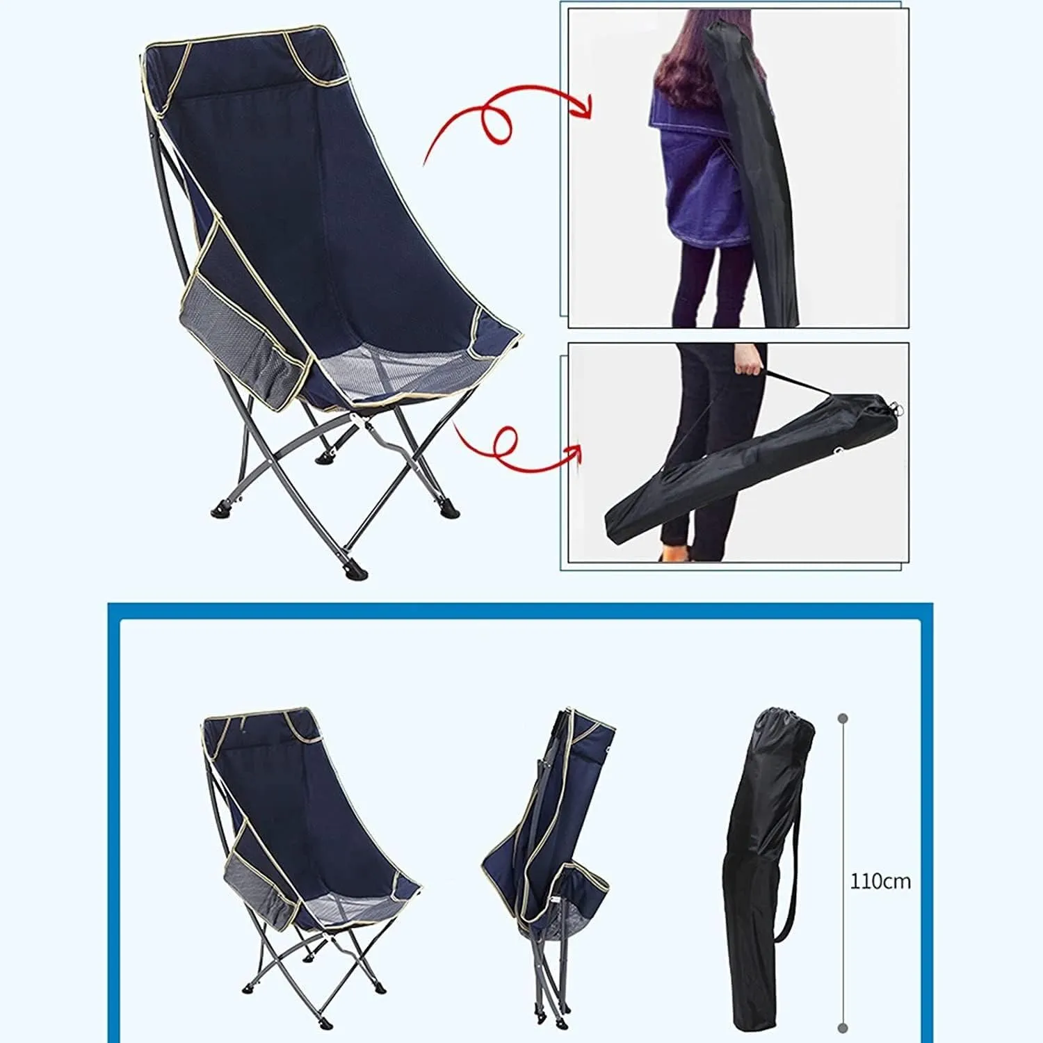 Camping Chair Folding Chair Portable Chair Ultralight Folding Camping Chair with Backrest Leisure Beach Seat with Mesh External Hanging Bag Portable Backpack Chair Camping Chairs for Adults