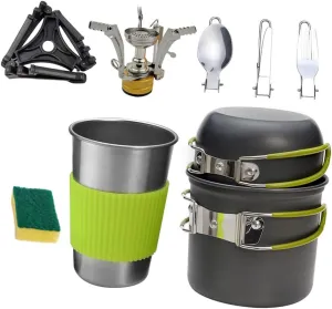 Camping Cooking Set for 1-2 People Portable Aluminum Cookware Pan Silverware Utensils Kit Outdoor Cooking Pan Set
