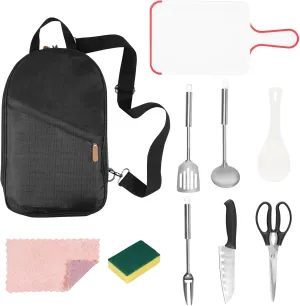Camping Cooking Utensils Set, Camping Kitchen Utensils, Portable Outdoor, Portable Compact Carry Case for Camping, Hiking, Travel, BBQ Grilling Stainless Steel Accessories Spoon & Fork