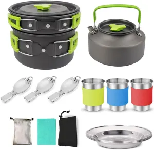 Camping Cookwa Set Outdoor Cooking Equipment for Camping Hiking and Picnics for 2-3 People All in One Compact Camp Cooking Set