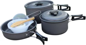 Camping Cookware Kit 2-3 Person Portable Folding Cookware Outdoor Cooking Set Removable Handle for Camping Hiking and Backpacking