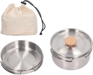 Camping Cookware Mess Kit, Stainless Steel Portable Pot and Pan Set Forks Knives Spoons with Storage Bag for Hiking Backpacking