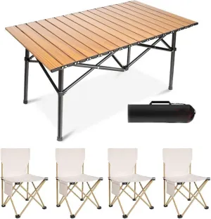 Camping Folding air and Table Set with Roll up Carbon Steel Folding Bea Picnic Tables Collapsible Backpack Lawn air for More People Party, BBQ