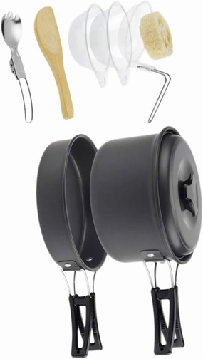 Camping Cookware Kit Portable Pot Set Cutlery for 1-2 Person Camping Trips