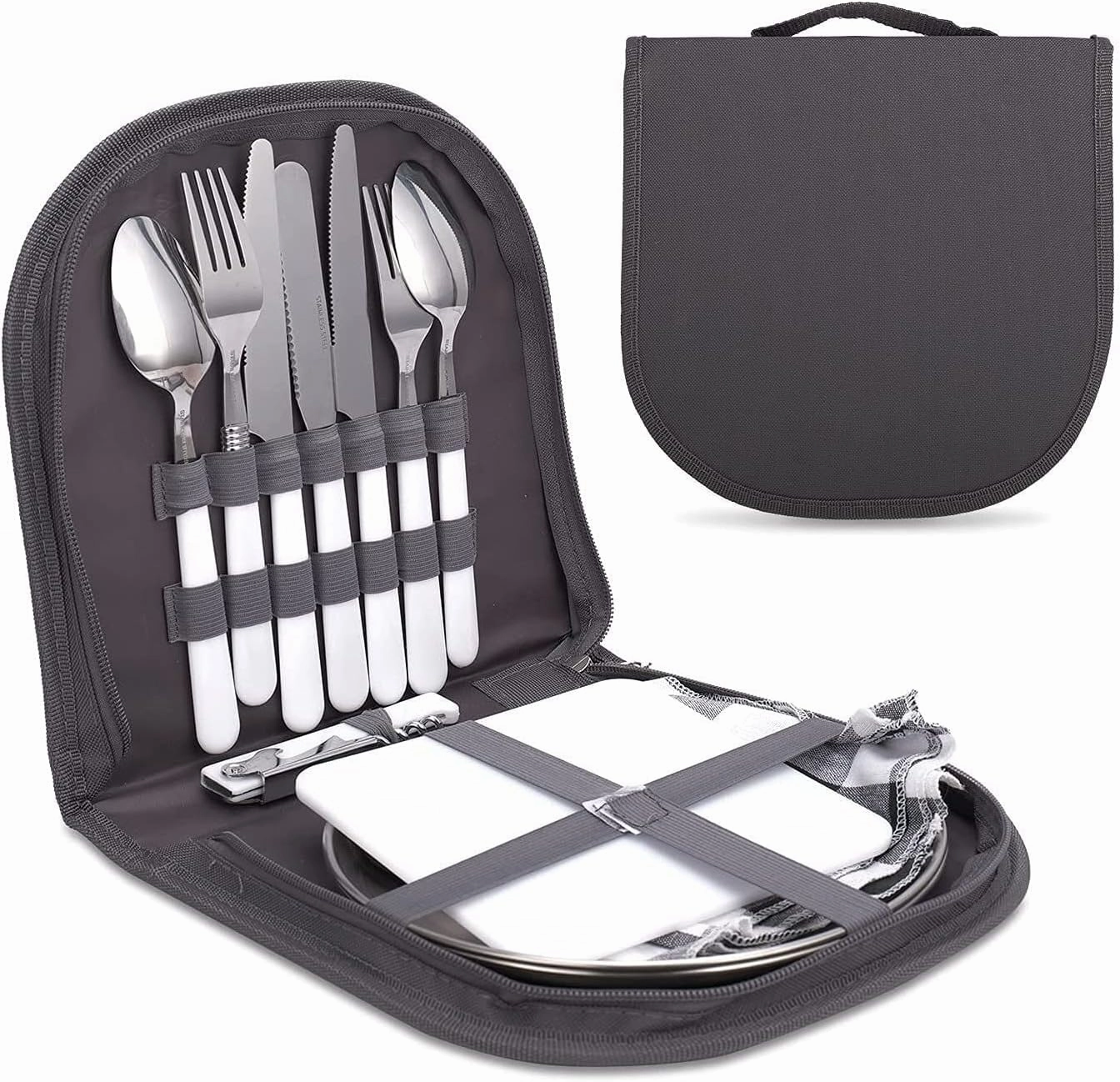 Camping Cutlery Set,Camping Silverware Kit Cutlery Organizer Utensil Picnic Mess Set,Travel Camping Portable Fork Spoons Plate Cutlery Set for Hiking, Picnic and Backpacking, Perfect for 1-2 Person (