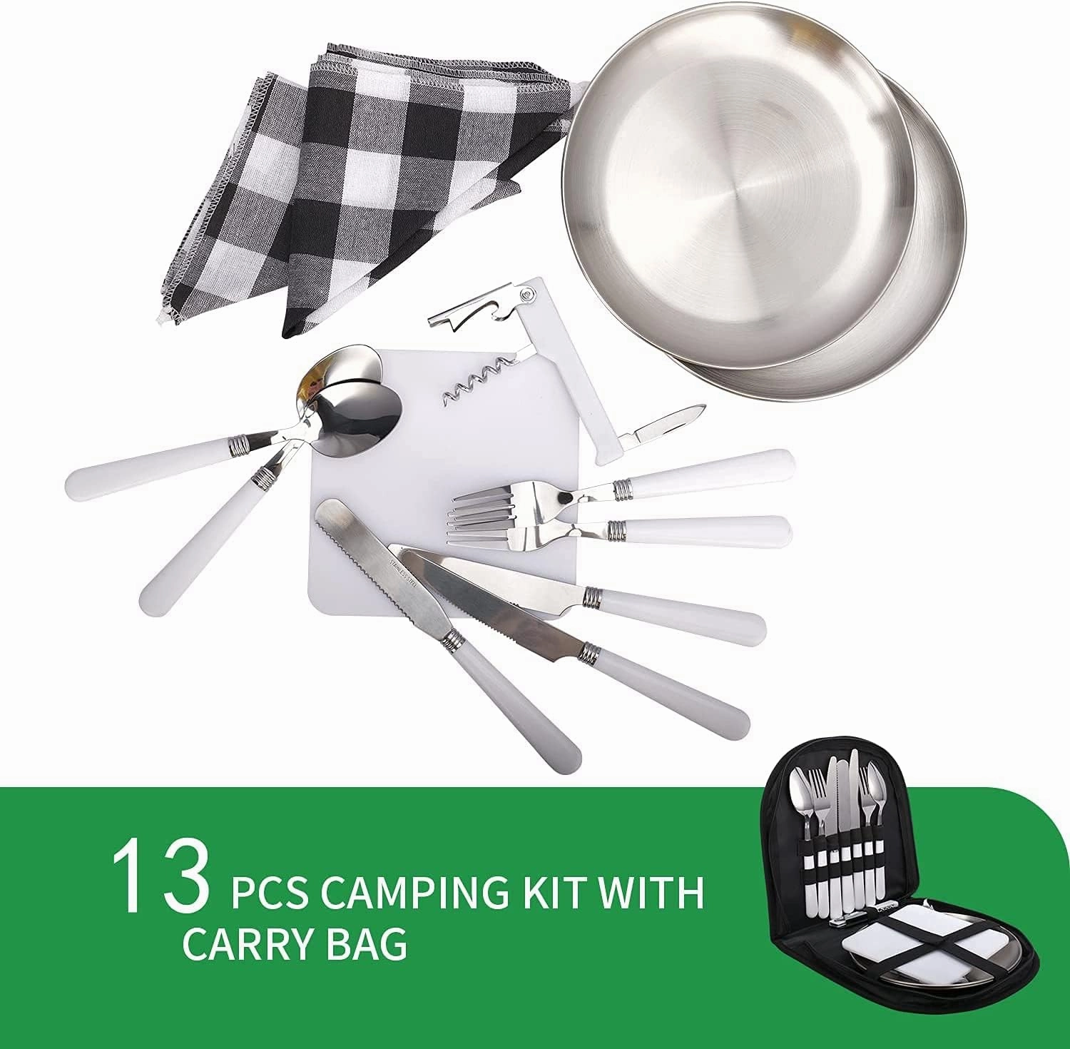 Camping Cutlery Set,Camping Silverware Kit Cutlery Organizer Utensil Picnic Mess Set,Travel Camping Portable Fork Spoons Plate Cutlery Set for Hiking, Picnic and Backpacking, Perfect for 1-2 Person (