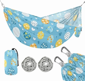 Camping Hammock Outdoor Hammocks for Outside Easter Egg Blue Beach Trees Portable Lightweight with Pockets Tree Straps Indoor Small