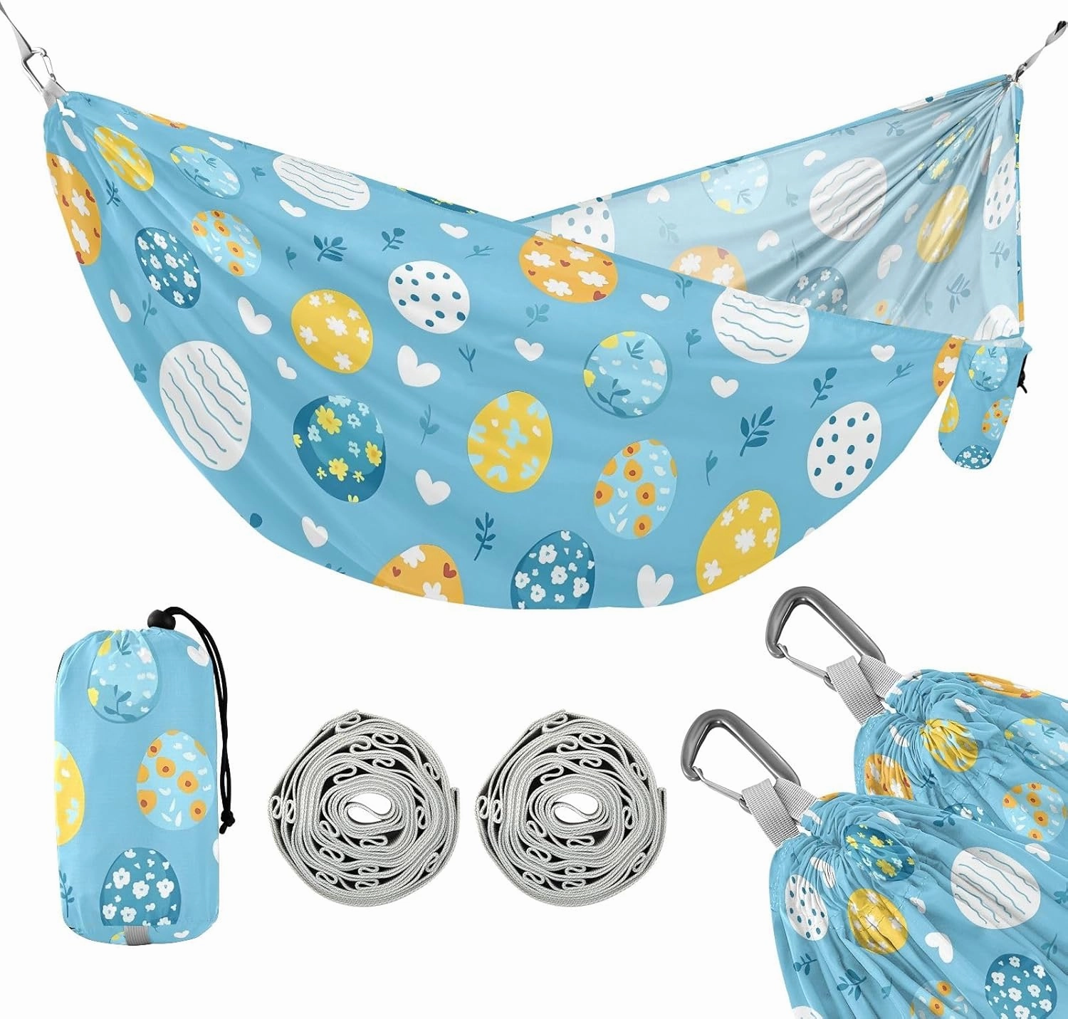 Camping Hammock Outdoor Hammocks for Outside Easter Egg Blue Beach Trees Portable Lightweight with Pockets Tree Straps Indoor Small